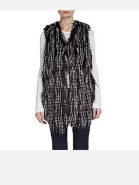 Harlow Zee Faux Fur Vest Black Silver Size Medium Nwt